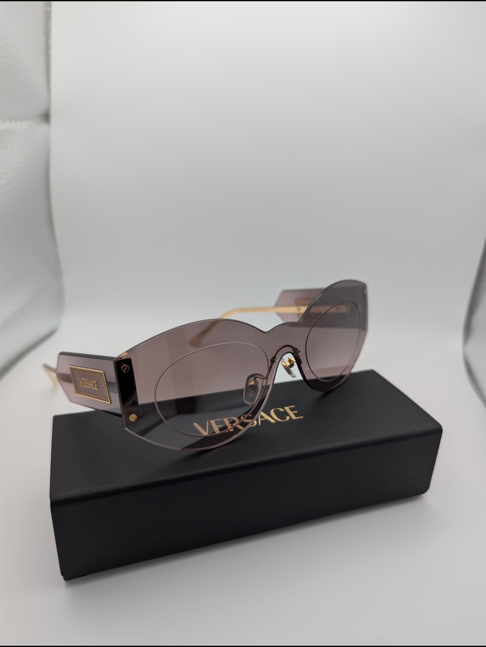 Versace MOD 2276 Transparent Violet/Gold Rimless Cat Eye Sunglasses + Case